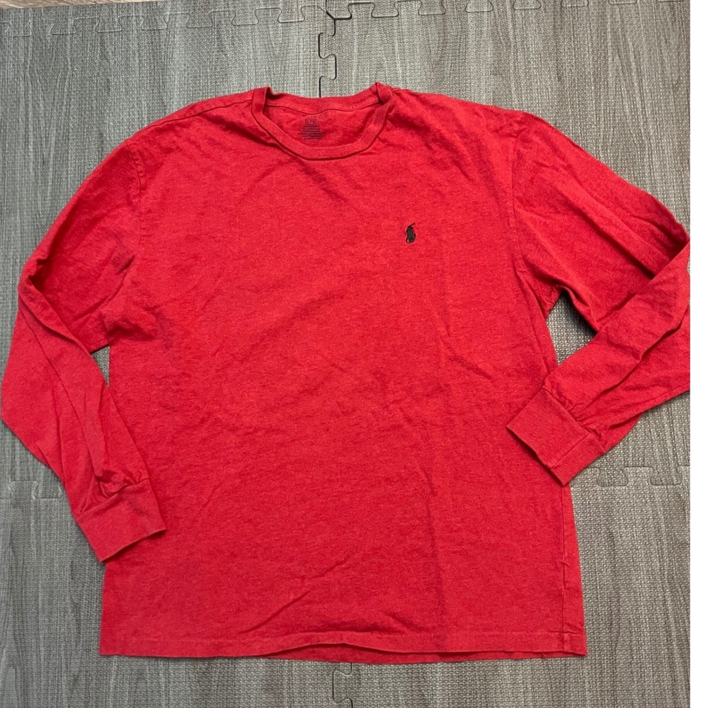Polo Ralph Lauren Mens Long Sleeve T-Shirt Red Heather‎ Cotton Pony Logo Large